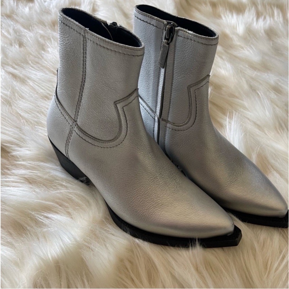 Saint Laurent Silver Ankle Boots